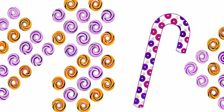 Candy cane and spiral shapes colorful vector illustration on white background