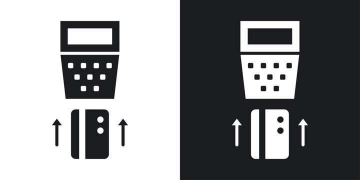 Card machine icons vectors in solid black and white style