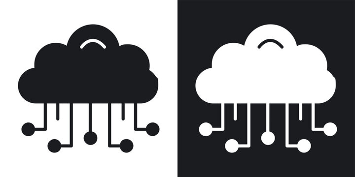 Cloud computing icons vectors in solid black and white style