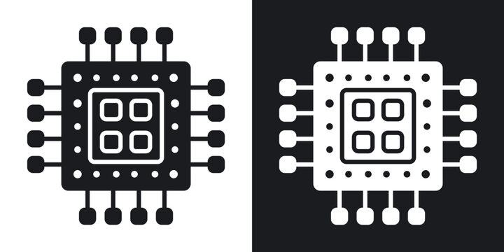 Computer microprocessor icons vectors in solid black and white style