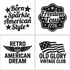 Fototapeta premium Collection of four vintage american style logos isolated with retro design elements