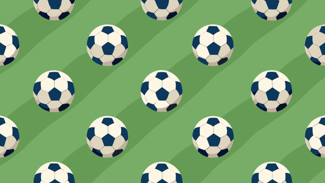 Seamless Soccer Ball Pattern Repeating On Green Background