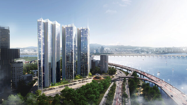 3d architectural rendering of a modern residential building in the city