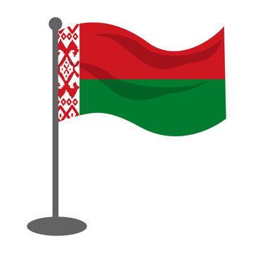 Belarus Red fabric flag waving on stand against white background