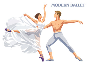 Obraz premium 089-41-Two ballet dancers showcasing graceful movement during a modern dance performance