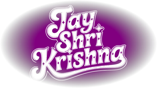 Beautiful Jay Shri Krishna english typography text layout design with sparkle stars elements on a purple gradient background vignette, perfect for Hindu religious festive greetings.