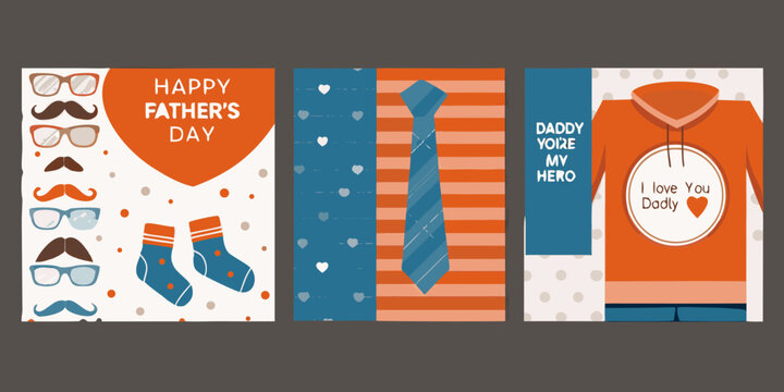 Father s Day Card Collection Illustrated Vector Designs On Neutral Backgrounds