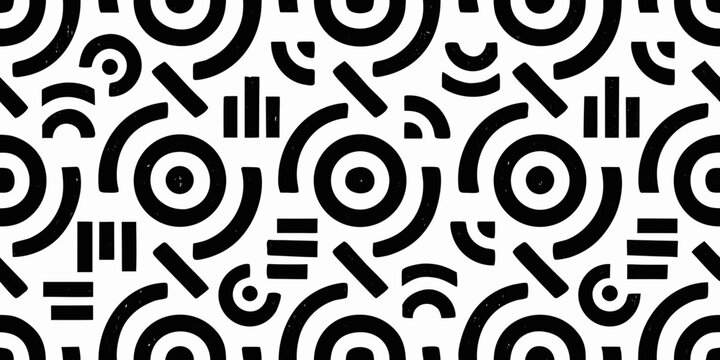Geometric pattern with circles rectangles and lines on white background