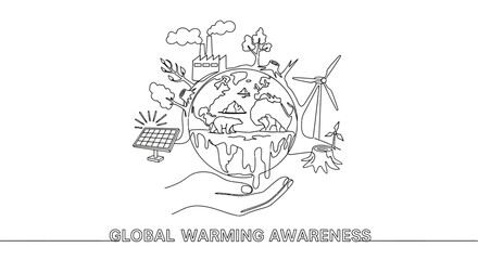 Global Warming Awareness: Earth's Climate Change Crisis, Melting Ice, Renewable Energy, Pollution © Gege