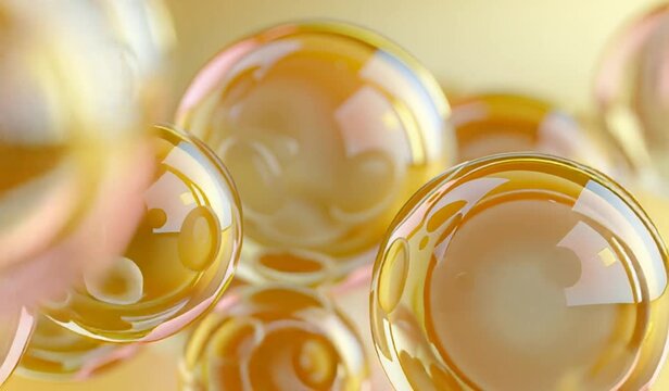 Abstract medical background with floating spheres and gradient, bubbles of yellow and gold