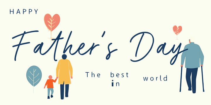 Father s Day Illustration With Figures Hearts And Foliage