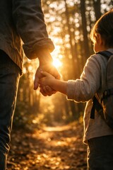 Fototapeta premium Father and child holding hands.