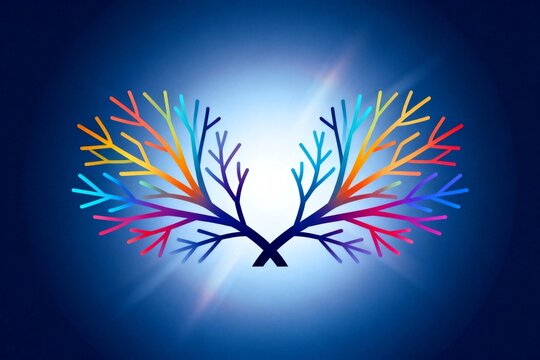 Colorful abstract tree branches on blue background