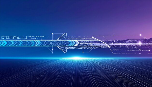 Futuristic digital data highway with glowing blue light trails, high speed connectivity, network technology concept, cyber innovation, dynamic perspective, ultra modern.
