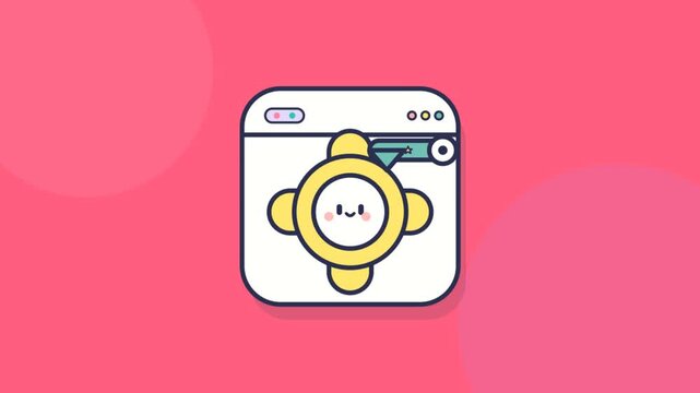 Cute animated gear character being adjusted in a web browser window