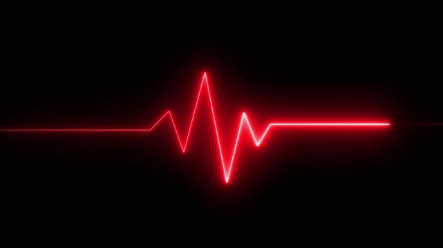 Neon heart beat line animation concept. Heartbeat and pulse rate signal. ECG heartbeat flatline Vibrant Red Electrocardiogram. 4k stock video. 

