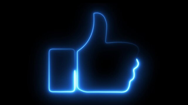 Thumbs up icon animation concept. Glowing neon thumb up. Animation of 4k video.