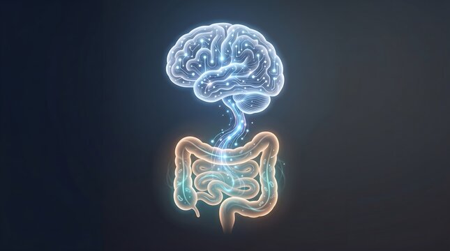 Digital illustration showing the connection between the human brain and digestive system