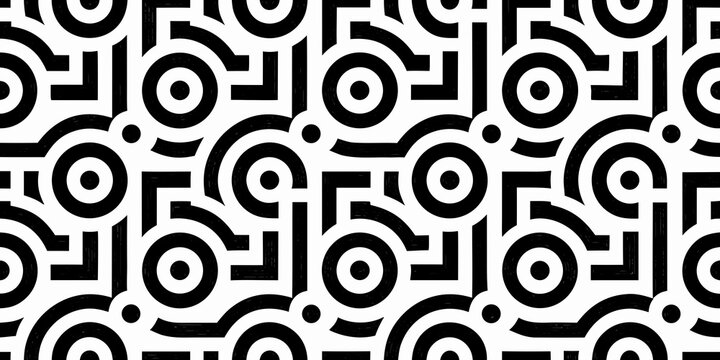 Geometric pattern with interlocking shapes black and white vector illustration