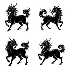 Majestic Qilin silhouette featuring a legendary Chinese guardian beast with elegant flowing mane and horns. Clean vector design symbolizing prosperity, protection, and fortune. © puntip_a