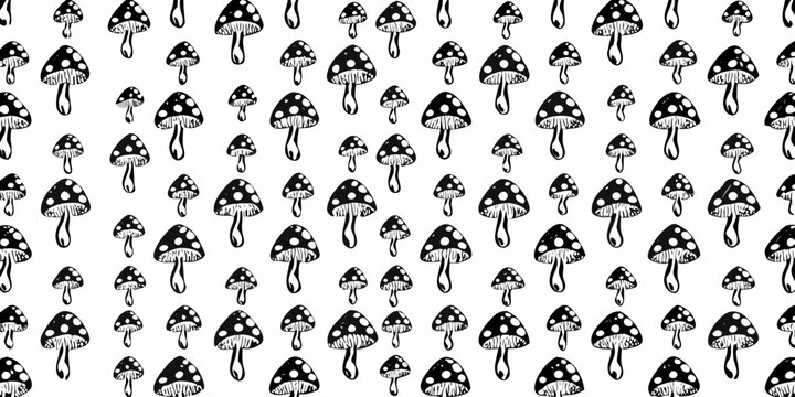 Black and white mushroom pattern on a white background