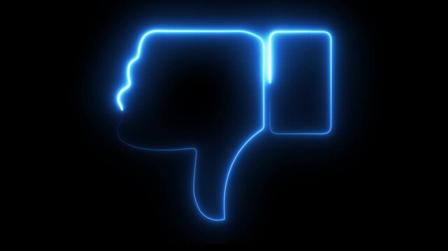 Glowing neon dislike icon concept. Dislike neon sign, Social media feedback icon. Animation of 4k video idea. 