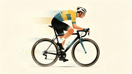 Fototapeta premium Vintage road cyclist in motion on racing bike with abstract green and orange background