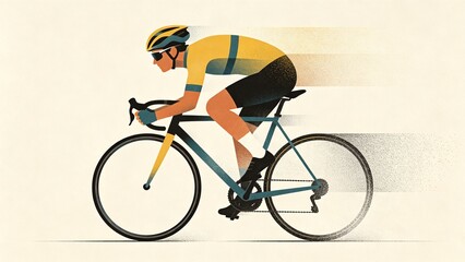Fototapeta premium Retro cyclist racing bicycle illustration with motion blur and orange green geometric style