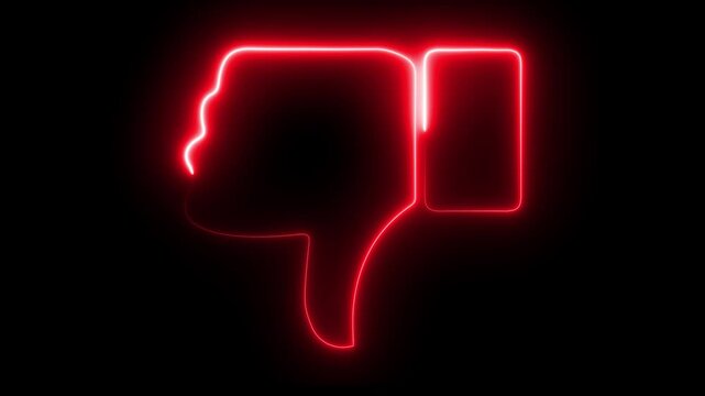Glowing neon dislike icon concept. Dislike neon sign, Social media feedback icon. Animation of 4k video idea. 