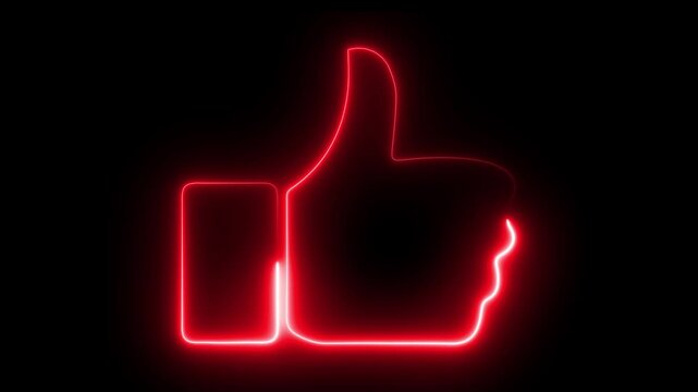 Thumbs up icon animation concept. Glowing neon thumb up. Animation of 4k video.