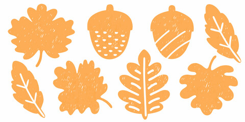 Orange autumn leaf and acorn silhouettes on a white background © AnupKumar