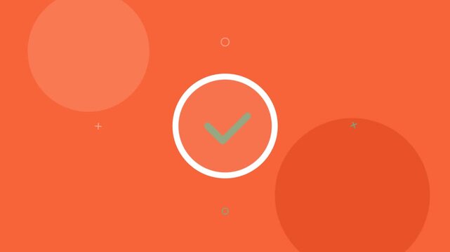 Green checkmark animation appearing in white circle on orange background