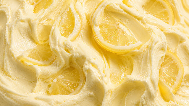 Lemon Ice Cream Texture Background Close Up Creamy Yellow Frozen Dessert Surface