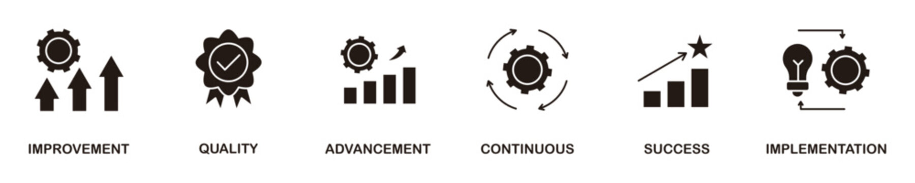 Kaizen web banner icon vector illustration in glyph collection style for business philosophy and corporate strategy concept about continuous improvement with quality, progress, success 