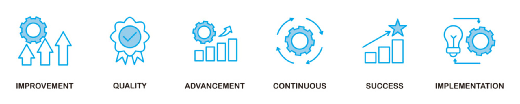 Kaizen web banner icon vector illustration in two color collection style for business philosophy and corporate strategy concept about continuous improvement with quality, progress, success 