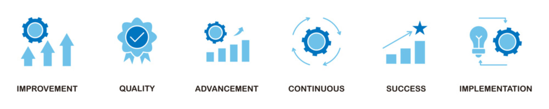 Kaizen web banner icon vector illustration in dual tone collection style for business philosophy and corporate strategy concept about continuous improvement with quality, progress, success 