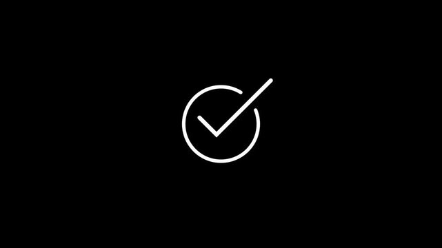 Check mark symbol. approved tick mark icon animation on a black background.4k animation video.