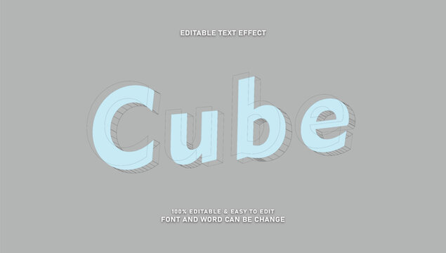 Cube editable text effect vector, pastel blue 3d line font style on gray background