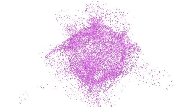 An abstract visual sequence of pink particles forming a spherical shape appearing and dissipating in a fine pattern on a white background, suitable for titles or logo reveals.