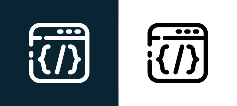 Two-color programming language outline icon pair in black and white, editable stroke vector illustration for web, mobile apps, UI design, branding, and print from SEO Marketing