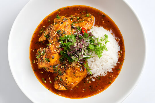 Delicious Pepin de Pollo Served with Rice in a Full Plate View for Culinary Delight