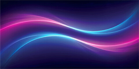 Fototapeta premium Abstract glowing neon wave pattern with vibrant pink and blue light trails on a dark background, symbolizing energy and dynamism.