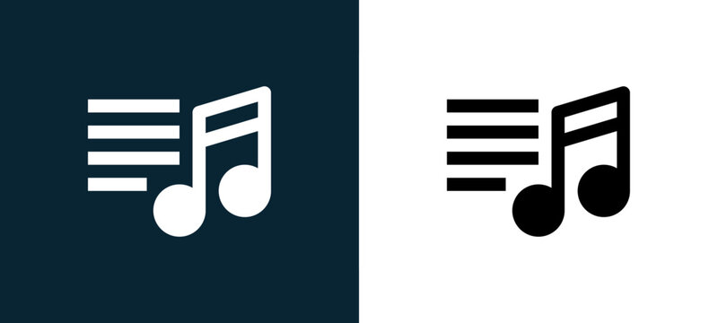 Two-color playlist outline icon pair in black and white, editable stroke vector illustration for web, mobile apps, UI design, branding, and print from Music Player Interface
