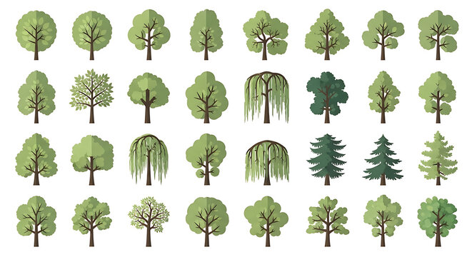 Set of various flat vector trees for landscape design
