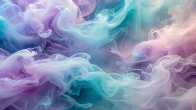 Warm lavender cosmic mist drifting forward with thin cyan layers and smooth ethereal depth