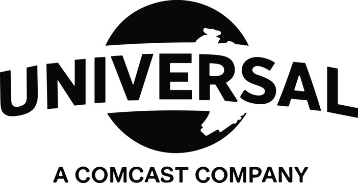 Universal Pictures corporate logo with A Comcast Company tagline isolated on white background for editorial news use