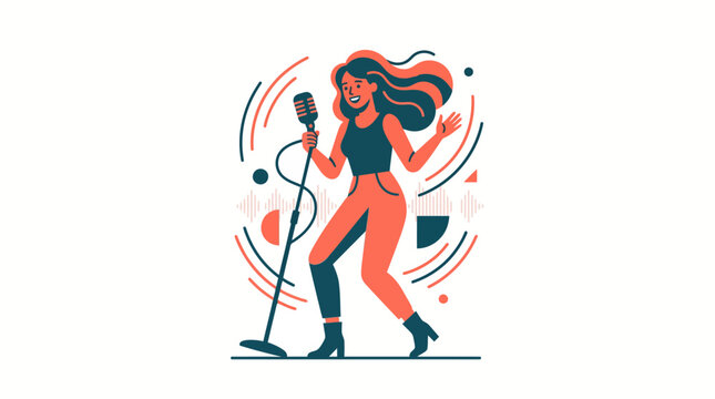 Dynamic vector illustration of a female pop singer
