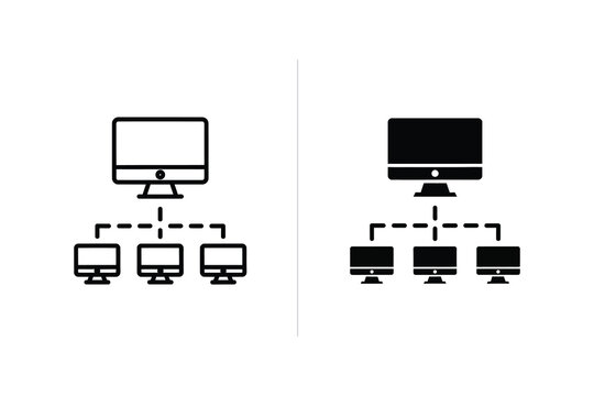 Computer network diagram, flat and line illustration