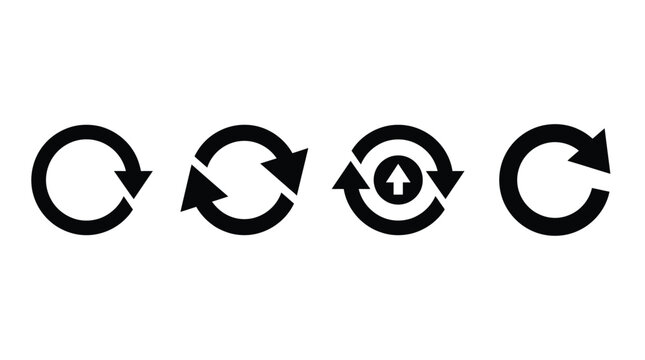 Circular arrow icons with clockwise and counterclockwise directions black silhouette