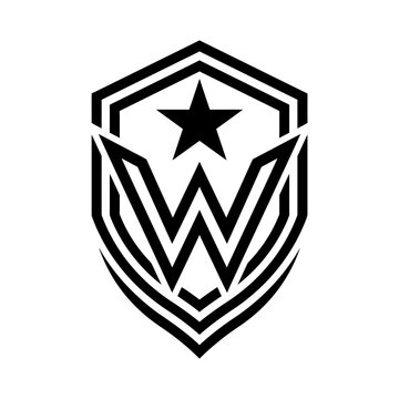 Black and white shield logo with star and letter W.
